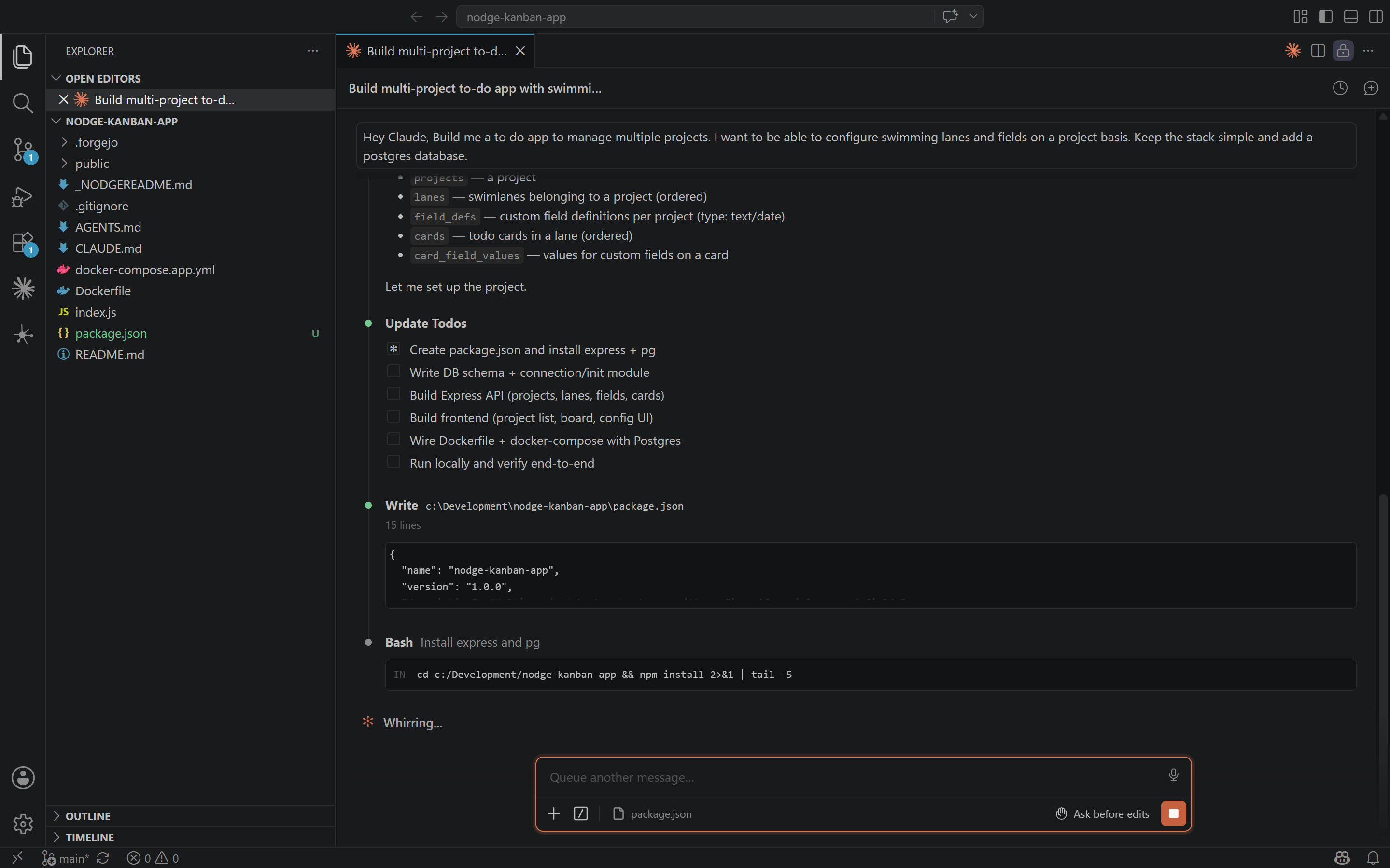 Coding your app with an AI agent on nodge